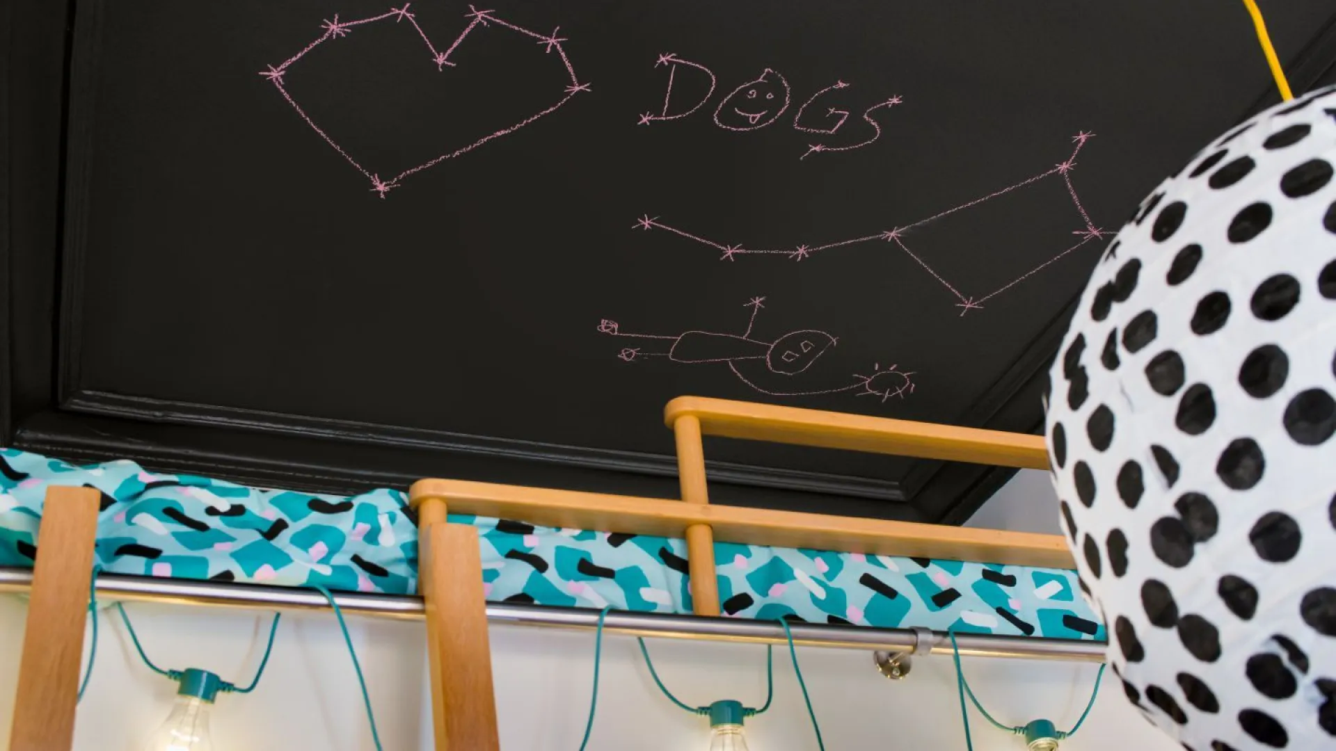 Svart eller mørkt tak. Mal taket med skoletavlemaling. Beckers maling